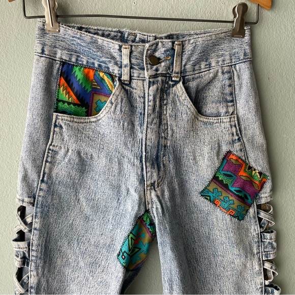 Watch LA | Vintage 80s 90s Curvy Acid-Washed Patchwork Cut-Out Skinny Jeans - Picture 8 of 17